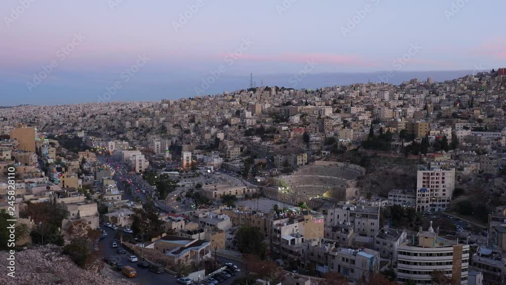 Cityscape seen from Citadel Hill at dusk, Amman, Amman Governorate, Jordan