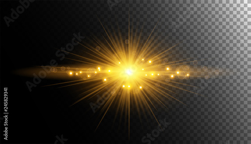 Golden sun ray with sparkles or gold particle glitter light. abstract gold background .vector