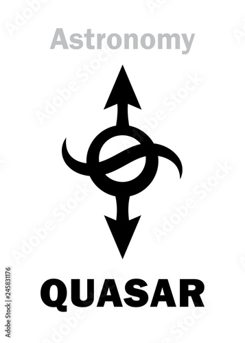 Astrology Alphabet: QUASAR, enigmatic supermassive brightest object of the Relict radiation of distant galaxies in The Universe. Hieroglyphics character sign (astronomical symbol).
