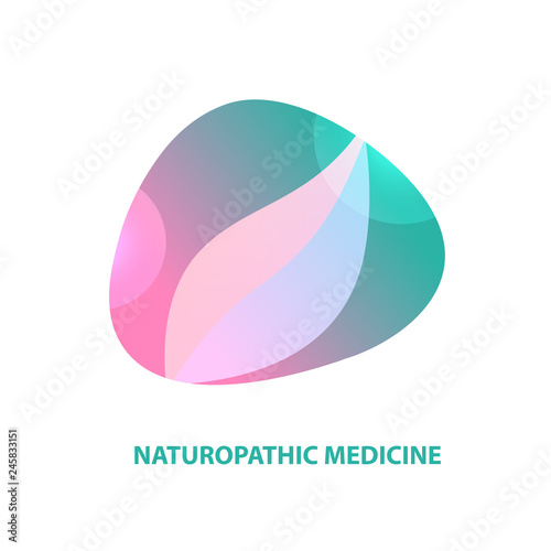 Naturopathic medicine. Abstract silhouette leaf. Concept logo, badge, insignia for naturopathy, phytotherapy, holistic, alternative medicine and pharmacy. Vector illustration