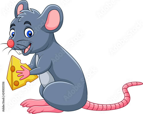 Cartoon mouse holding slice of cheese 