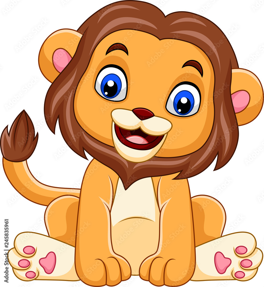 Cartoon funny baby lion Stock Vector | Adobe Stock