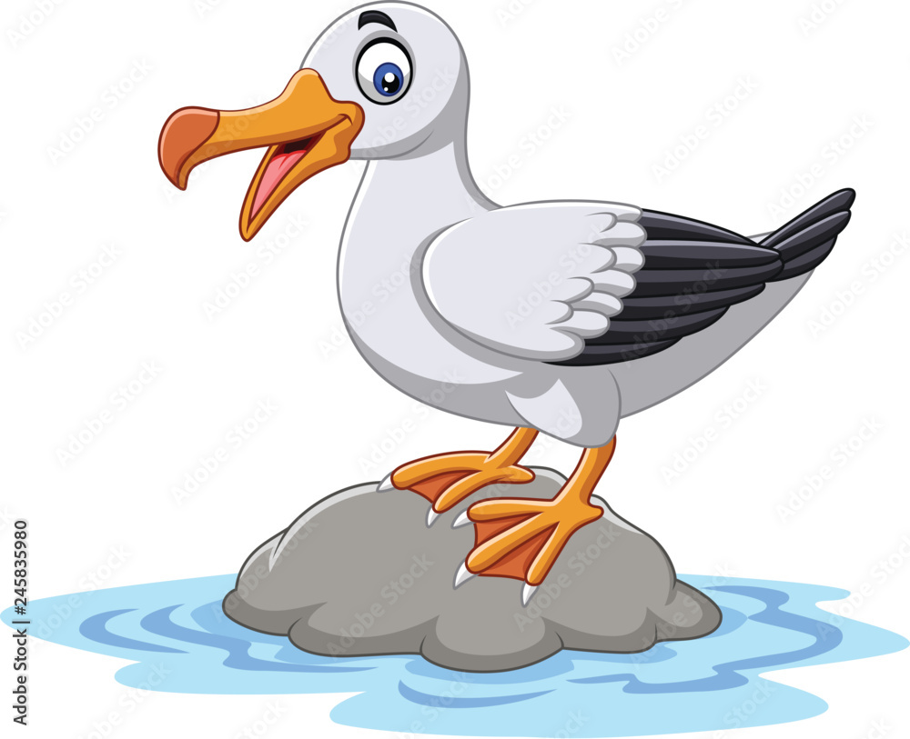 Naklejka premium Kreskówka ładny ptak albatros stojący na skale