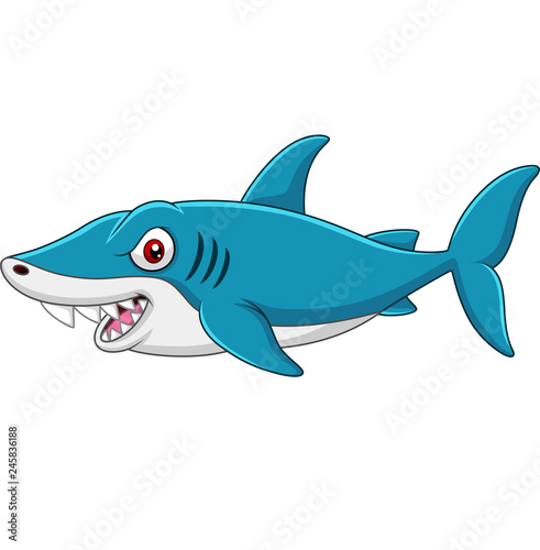 Cartoon funny shark isolated on white background