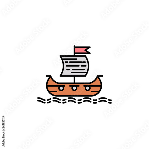 Viking ship  vessel  sea  transportation  flag icon. Element of history color icon for mobile concept and web apps. Color Viking ship  vessel  sea  transportation  flag icon