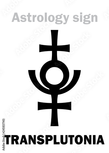 Astrology Alphabet: TRANSPLUTONIA (Planet X, Proserpina/Persephone), 12th hypothetical planet in the Solar System (beyond Pluto). Hieroglyphics character sign (single symbol).