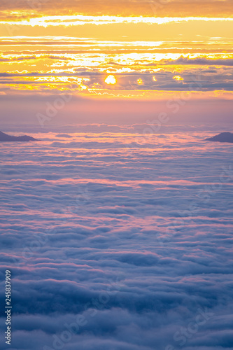 Aerial view over fog and cloud