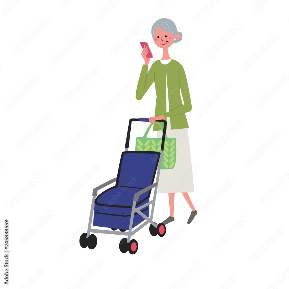  スマートフォンを使うシニア　イラスト　ベクター