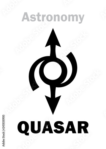 Astrology Alphabet: QUASAR, enigmatic supermassive brightest object of the Relict radiation of distant galaxies in The Universe. Hieroglyphics character sign (astronomical symbol).