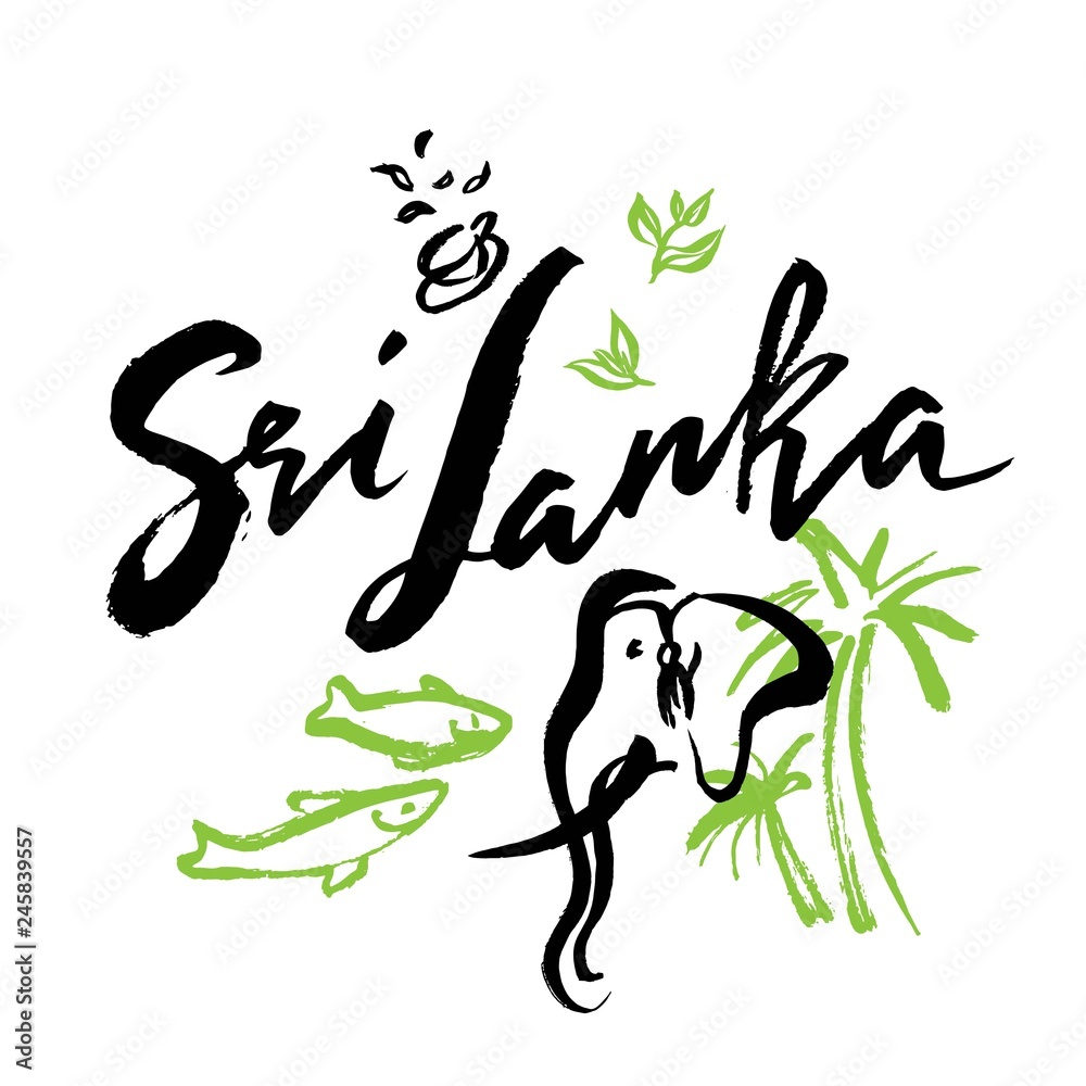 Set with iconic symbols in calligraphic style of the Sri Lanka. Calligraphy Sri Lanka, vector Set with iconic symbols in calligraphic style of the Sri Lanka. Calligraphy Sri Lanka, vector