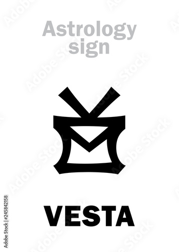 Astrology Alphabet: VESTA, classic asteroid. Hieroglyphics character sign (single symbol).