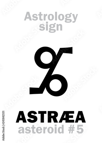 Astrology Alphabet: ASTRÆA, asteroid #5. Hieroglyphics character sign (symbol: a pair of balances). photo