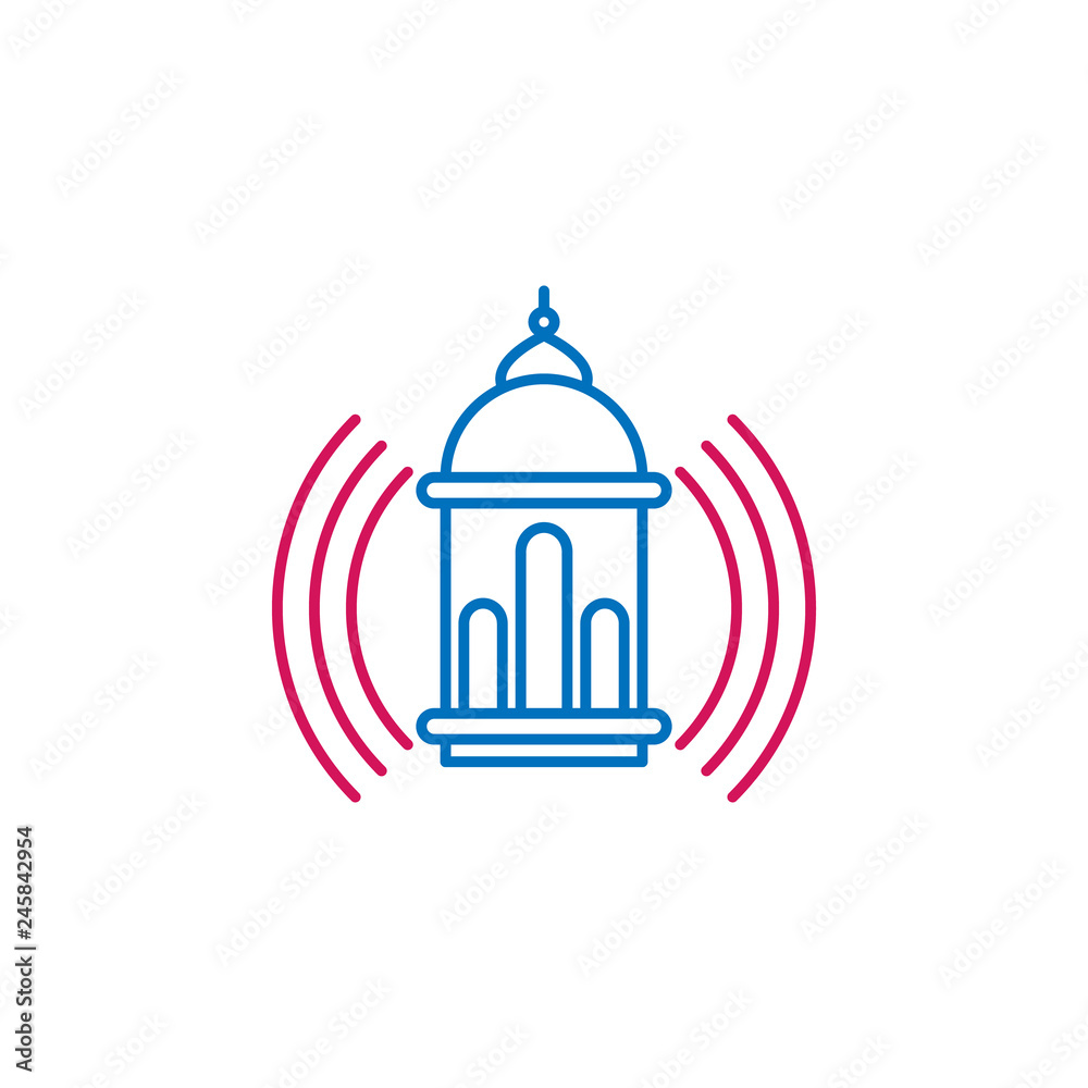Islam, adhan call 2 colored line icon. Simple blue and red element illustration. Islam, adhan call concept outline symbol design from Islam set