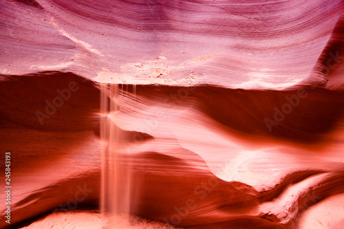 Sand flowing down on the inside of a slot Canyon in page arizona