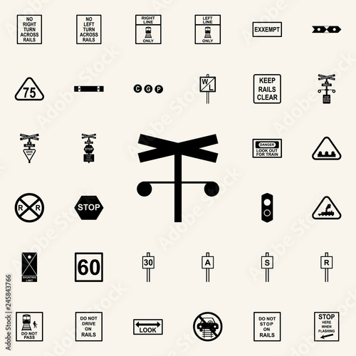 rail road crossing icon. Railway Warnings icons universal set for web and mobile