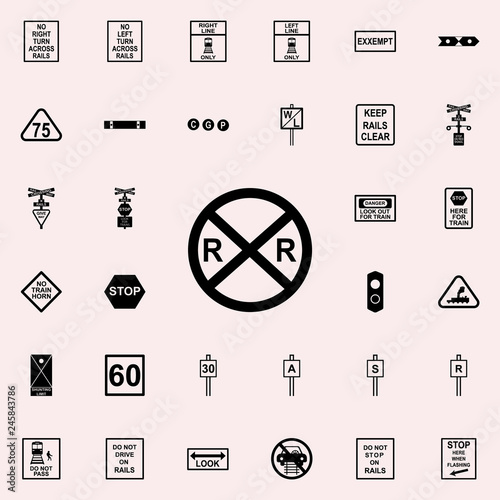 railroad crossing icon. Railway Warnings icons universal set for web and mobile