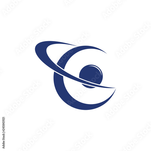 abstract letter c orbital planet flat logo vector
