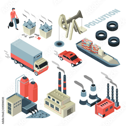 Pollution problem transport and factory garbage vector