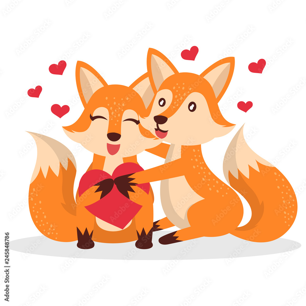 Obraz premium Valentine greeting card with cute couple of wolf