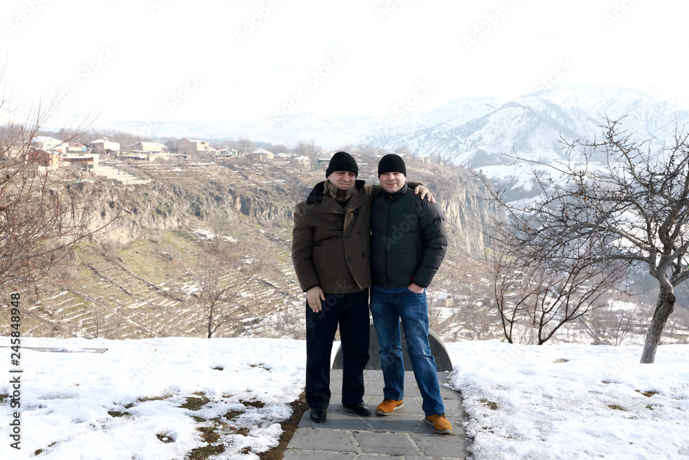 Obraz premium Friends posing in mountains Armenia