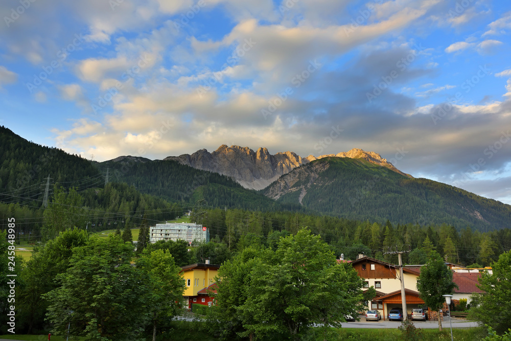 Apartment or hotel for travelers and village with beautiful mountain in summer in Biberwier city, Alps, Austria