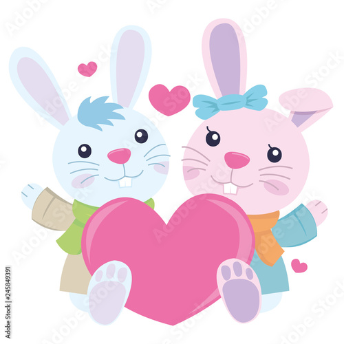 Couple bunny in valentine day isolated on white background