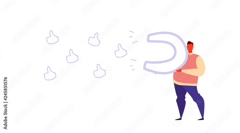 casual man holding big magnet attracting thumbs up social marketing concept guy pulling followers male character full length sketch doodle horizontal casual man holding big magnet attracting thumbs up social marketing concept guy pulling followers male character full length sketch doodle horizontal