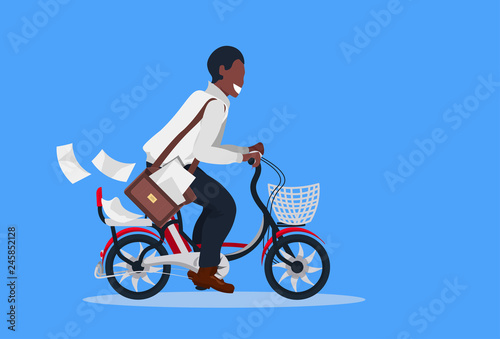 postman cycling bicycle with letter envelopes postal service delivery concept african american deliver riding bike male cartoon character full length horizontal flat