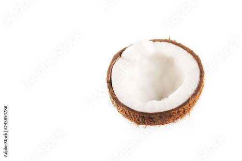 Coconut isolated on white background. Fragmented coconut close up