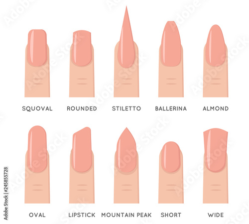 Natural fashion trend female nail manicure shape forms isolated icons set flat design vector illustration
