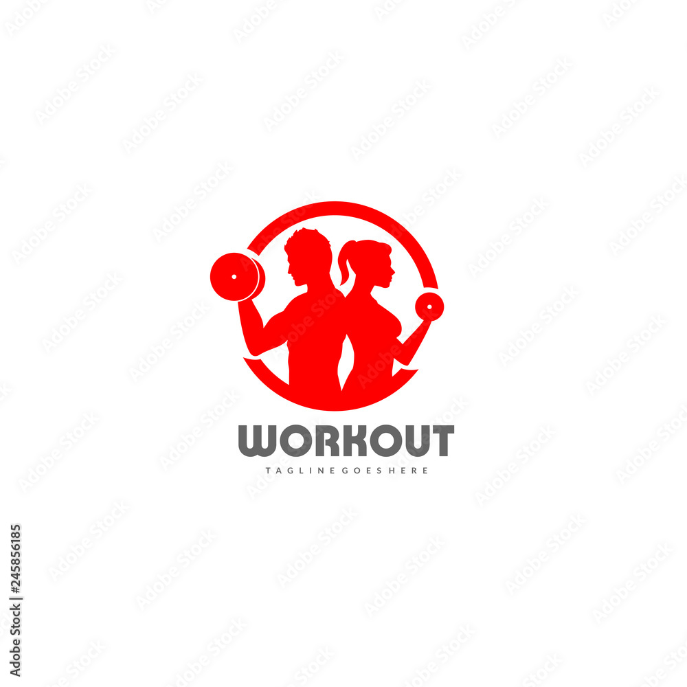 Man and woman workout - couple fitness logo