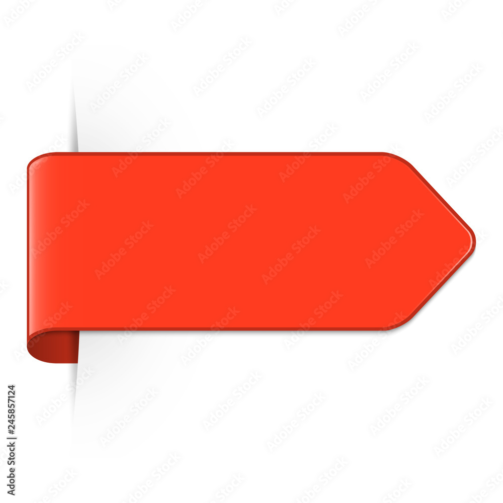 Vector long curved red bookmark arrow with shadow and copy space Vector long curved red bookmark arrow with shadow and copy space