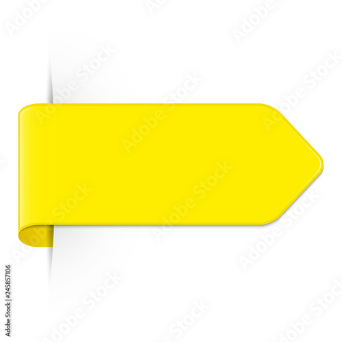 Vector long curved yellow bookmark arrow with shadow and copy space