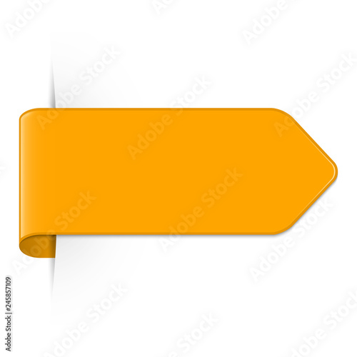 Vector long curved orange bookmark arrow with shadow and copy space