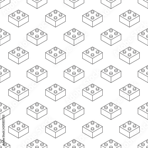 Vector seamless pattern with outline bricks in isometric view.