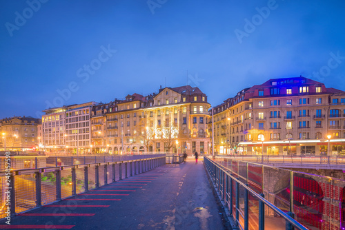 Downtown Lausanne city skyline in Switzerland