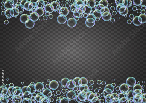 Fizz background with shampoo foam and soap bubbles.
