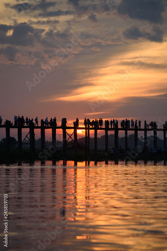Ubend bridge at sunset time,landmark of Myanmar,Mandalay