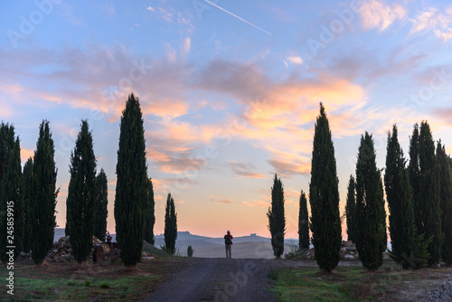 traveler in beautiful view,tuscany Italy morning sunrise