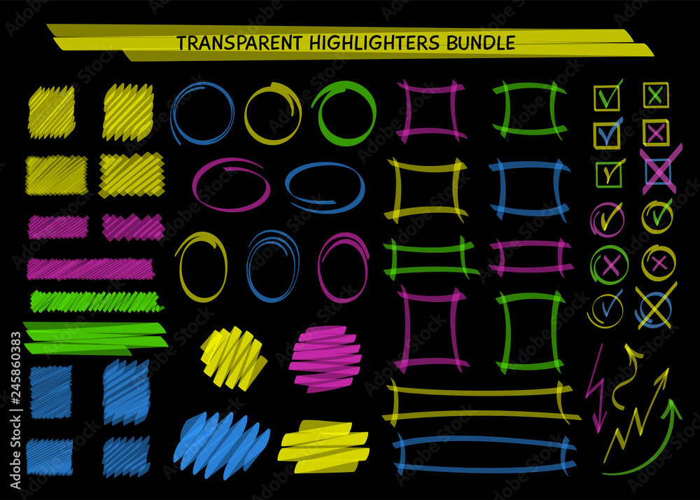 Download Highlight Box Transparent highlight marker frames and scribble vector illustration ...