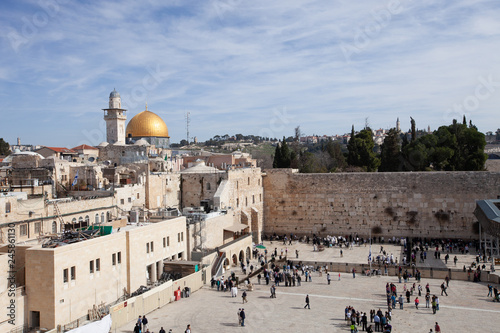 Panoramic view of Temple Mount and Western Wall on a sunny day