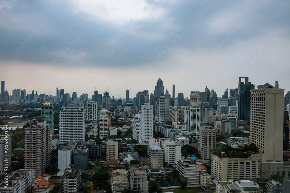 Fototapeta premium High Angle View City Buildings. cityscape and landscape at Bangkok, the capital city of Thailand
