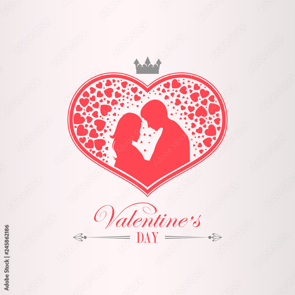 Illustration with a silhouette of a heart with a crown, men and women, Illustration with a silhouette of a heart with a crown, men and women,