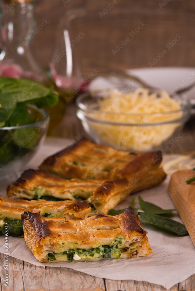 Pie with spinach and ricotta cheese. Pie with spinach and ricotta cheese.