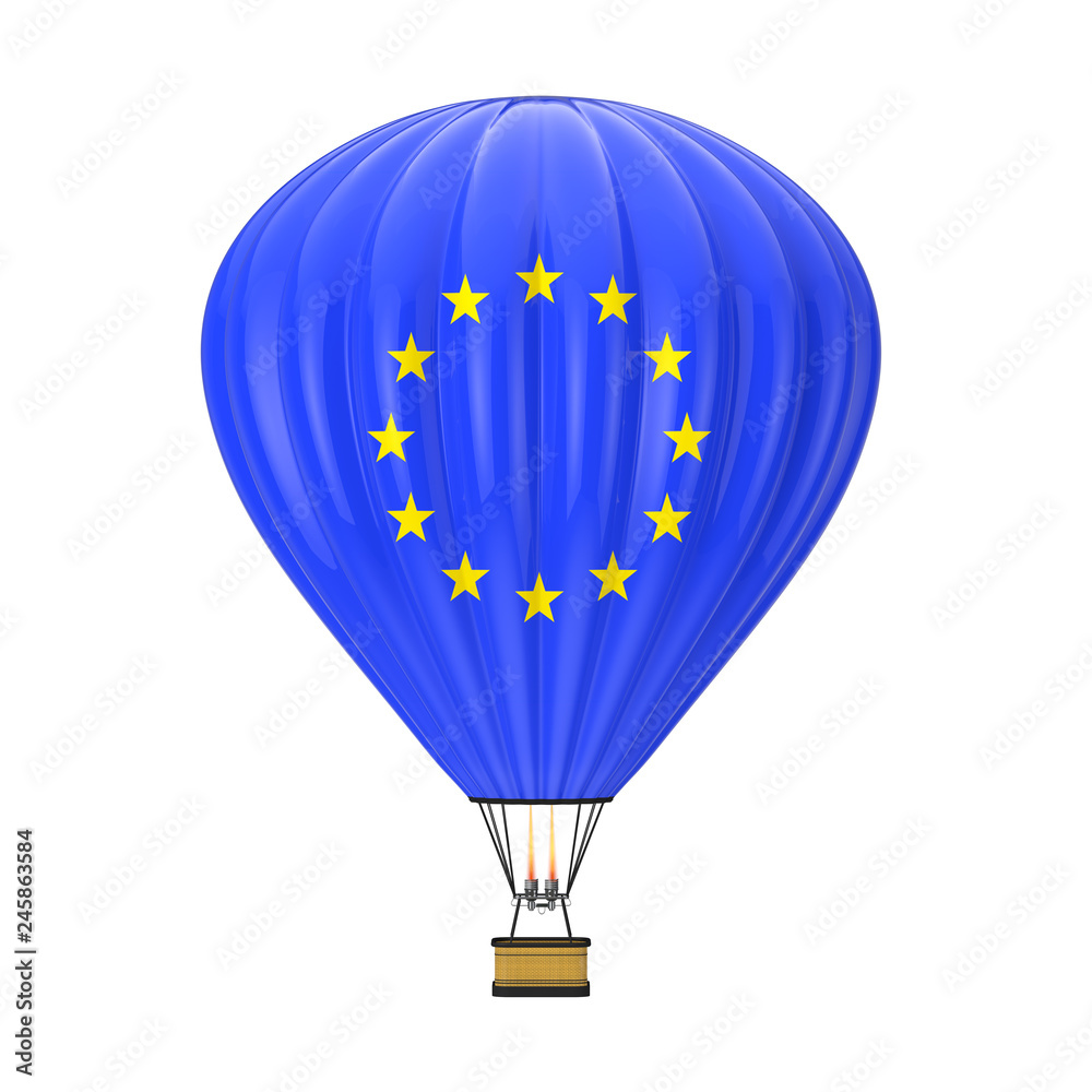 Naklejka premium Hot Air Balloon with Flag of European Union. 3d Rendering
