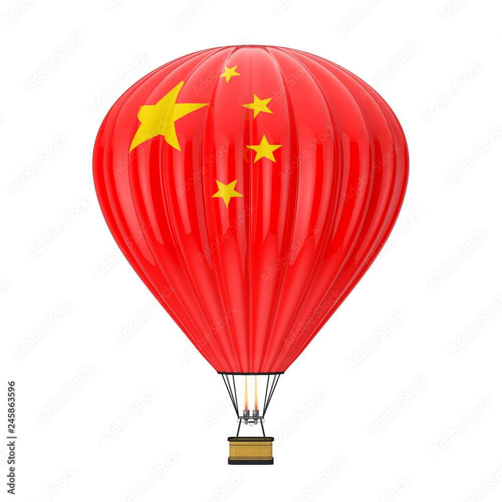 Naklejka premium Hot Air Balloon with Flag of China. 3d Rendering