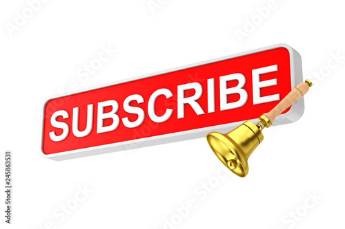 Text Box Subscribe Button with Golden Notification Bell. 3d Rendering