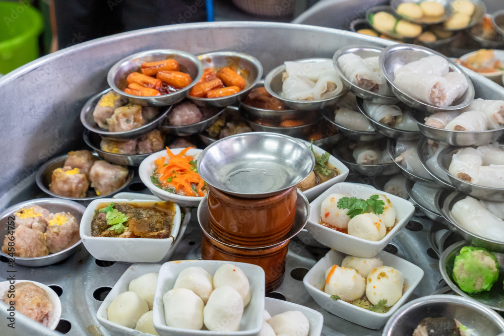 Dim-sum traditional chinese food steamed in pot