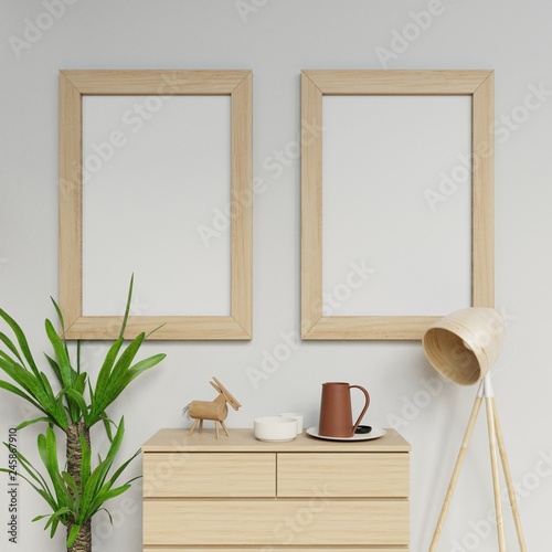 Photos 3d photorealistic home interior render of two a1 poster mockup design template w