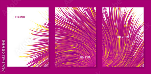 Vector abstract banners with colorful furry bunch, triptych with imitation synthetic vortex fur. photo